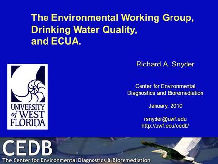Richard A. Snyder Center for Environmental Diagnostics and Bioremediation January, 2010  The Environmental Working.