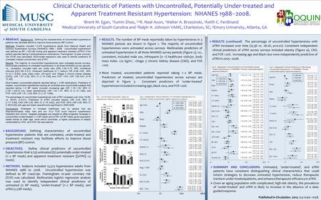 Clinical Characteristic of Patients with Uncontrolled, Potentially Under-treated and Apparent Treatment Resistant Hypertension: NHANES 1988  2008. 1 Brent.