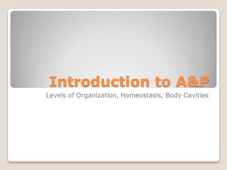 Introduction to A&P Levels of Organization, Homeostasis, Body Cavities.