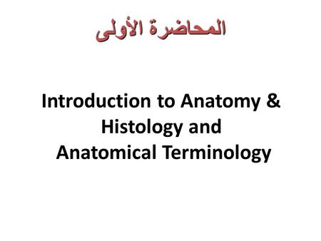 Introduction to Anatomy & Histology and Anatomical Terminology