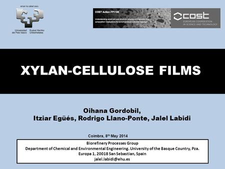 XYLAN-CELLULOSE FILMS Biorefinery Processes Group Department of Chemical and Environmental Engineering. University of the Basque Country, Pza. Europa 1,