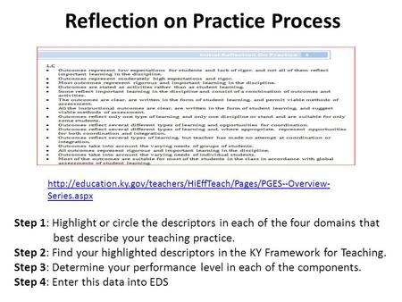 Reflection on Practice Process  Series.aspx Step 1: Highlight or circle the descriptors.