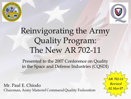 Reinvigorating the Army Quality Program: The New AR