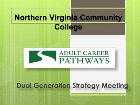 Dual Generation Strategy Meeting. About NOVA & ACP Vision/Mission  Deliver world-class in-person and online post-secondary teaching, learning, and workforce.
