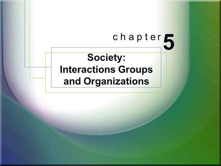 Society: Interactions Groups and Organizations 5 c h a p t e r.