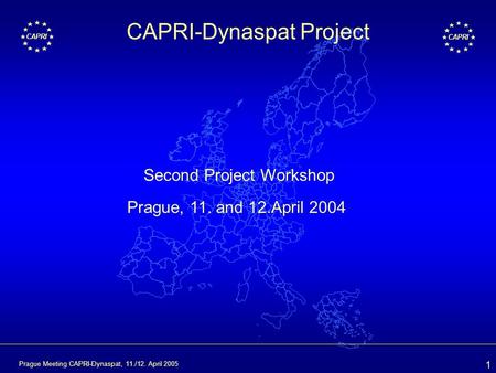 1 CAPRI Prague Meeting CAPRI-Dynaspat, 11./12. April 2005 CAPRI-Dynaspat Project Second Project Workshop Prague, 11. and 12.April 2004.