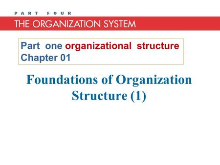 Foundations of Organization Structure (1) Part one organizational structure Chapter 01.