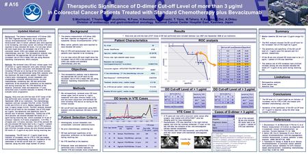 Therapeutic Significance of D-dimer Cut-off Level of more than 3 µg/ml in Colorectal Cancer Patients Treated with Standard Chemotherapy plus Bevacizumab.