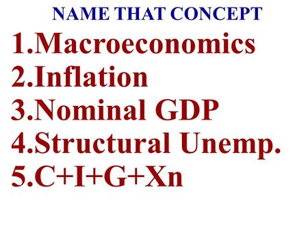 Macroeconomics Inflation Nominal GDP Structural Unemp. C+I+G+Xn