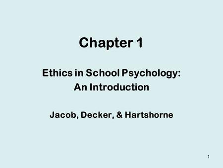 Ethics in School Psychology: Jacob, Decker, & Hartshorne