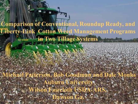 Comparison of Conventional, Roundup Ready, and Liberty-Link Cotton Weed Management Programs in Two Tillage Systems Michael Patterson, Bob Goodman and Dale.