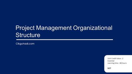 Project Management Organizational Structure SICT Unit Credit Value : 2 Essential Learning time : 80 hours Cikguhadi.com.