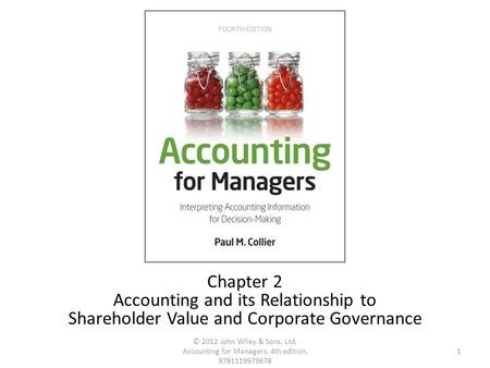 1 © 2012 John Wiley & Sons, Ltd, Accounting for Managers, 4th edition, 9781119979678 Chapter 2 Accounting and its Relationship to Shareholder Value and.