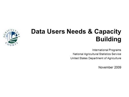 Data Users Needs & Capacity Building International Programs National Agricultural Statistics Service United States Department of Agriculture November 2009.