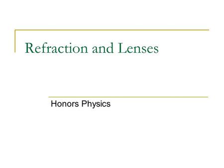 Refraction and Lenses Honors Physics.
