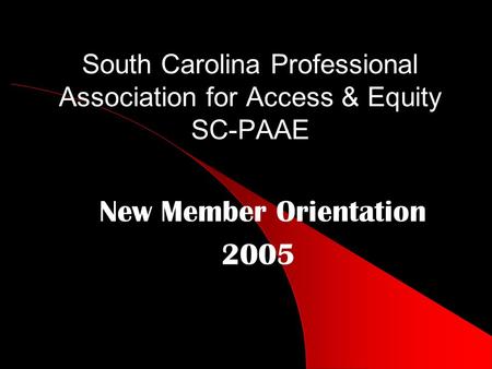 South Carolina Professional Association for Access & Equity SC-PAAE New Member Orientation 2005.