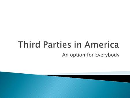 An option for Everybody.  Third Parties in the US are Secondary Political Parties  Historically, the US has a Two Party system ◦ Some say the Electoral.