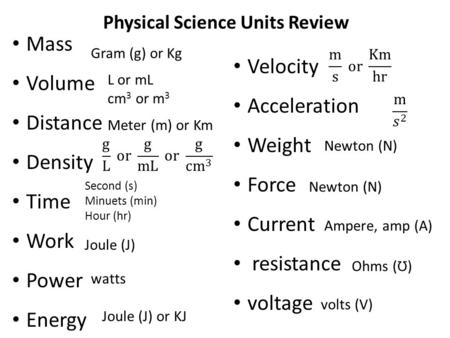Physical Science Units Review