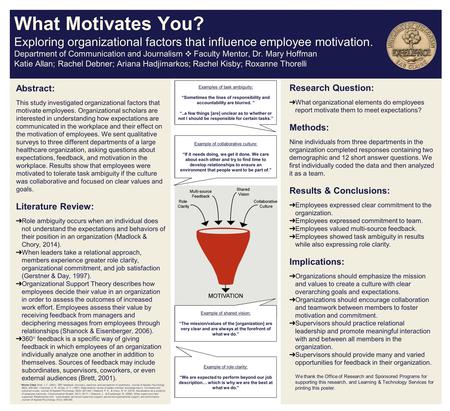 Abstract: This study investigated organizational factors that motivate employees. Organizational scholars are interested in understanding how expectations.