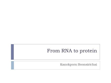 From RNA to protein Kanokporn Boonsirichai. The coding problem  How is the information in a linear sequence of nucleotides in mRNAs translated into the.