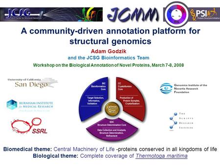 A community-driven annotation platform for structural genomics Workshop on the Biological Annotation of Novel Proteins, March 7-8, 2008 Biomedical theme: