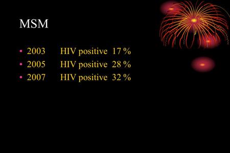 MSM 2003HIV positive 17 % 2005HIV positive 28 % 2007HIV positive 32 %