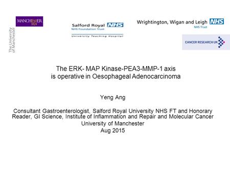 The ERK- MAP Kinase-PEA3-MMP-1 axis is operative in Oesophageal Adenocarcinoma Yeng Ang Consultant Gastroenterologist, Salford Royal University NHS FT.