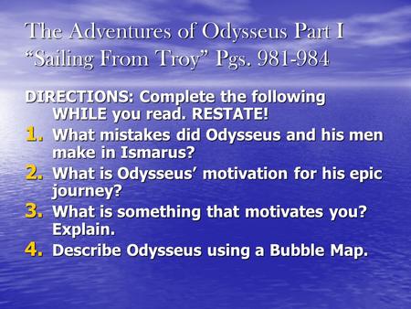 The Adventures of Odysseus Part I “Sailing From Troy” Pgs