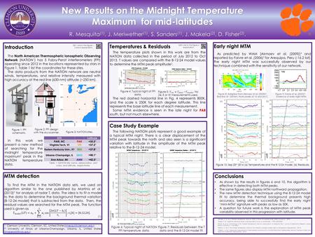 New Results on the Midnight Temperature Maximum for mid-latitudes R. Mesquita (1), J. Meriwether (1), S. Sanders (1), J. Makela (2), D. Fisher (2). SITELatitude.