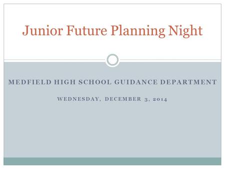 MEDFIELD HIGH SCHOOL GUIDANCE DEPARTMENT WEDNESDAY, DECEMBER 3, 2014 Junior Future Planning Night.