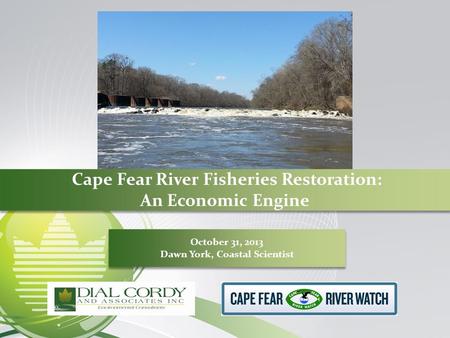 Cape Fear River Fisheries Restoration: An Economic Engine October 31, 2013 Dawn York, Coastal Scientist October 31, 2013 Dawn York, Coastal Scientist.