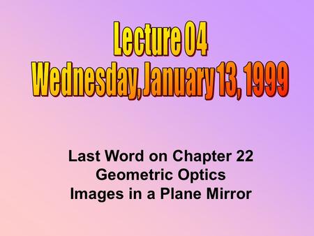 Last Word on Chapter 22 Geometric Optics Images in a Plane Mirror.