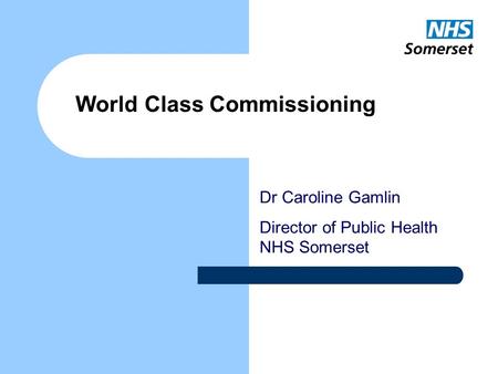 Dr Caroline Gamlin Director of Public Health NHS Somerset World Class Commissioning.