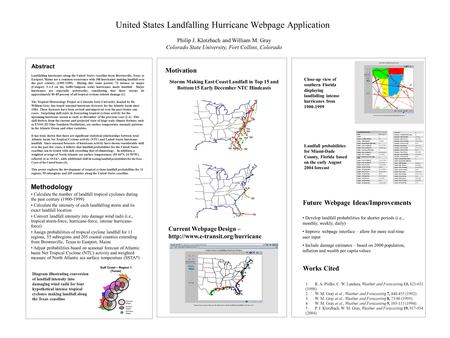 United States Landfalling Hurricane Webpage Application Philip J. Klotzbach and William M. Gray Colorado State University, Fort Collins, Colorado Abstract.