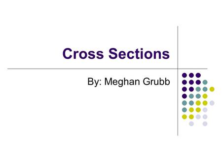 Cross Sections By: Meghan Grubb. What are cross sections? A cross sectional area results from the intersection of a solid with a plane, usually an x-y.
