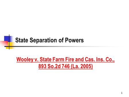1 State Separation of Powers Wooley v. State Farm Fire and Cas. Ins. Co., 893 So.2d 746 (La. 2005)