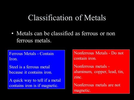 Classification of Metals