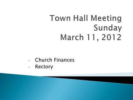 Church Finances Rectory.  Cost of building our New Church ~$8,000,000  Balance due as of 2-29-12 was $1,979,201  $2,200,000 Swap Loan Terms ◦ Balloon.