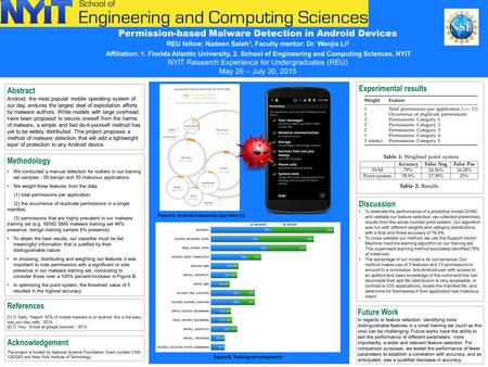 Permission-based Malware Detection in Android Devices REU fellow: Nadeen Saleh 1, Faculty mentor: Dr. Wenjia Li 2 Affiliation: 1. Florida Atlantic University,