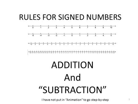 RULES FOR SIGNED NUMBERS ADDITION And “SUBTRACTION” 1 I have not put in “Animation” to go step-by-step.