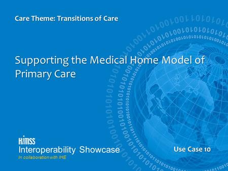 Us Case 5 Supporting the Medical Home Model of Primary Care Care Theme: Transitions of Care Use Case 10 Interoperability Showcase In collaboration with.