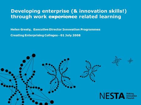 Helen Gresty, Executive Director Innovation Programmes Creating Enterprising Colleges - 01 July 2008 Developing enterprise (& innovation skills!) through.
