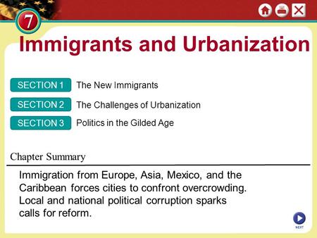Immigrants and Urbanization Immigration from Europe, Asia, Mexico, and the Caribbean forces cities to confront overcrowding. Local and national political.