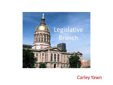 Legislative Branch Carley Yawn. Legislative Branch of Georgia General Assembly Makes laws and passes budgets Bicameral ( 2 houses) House of Representatives.