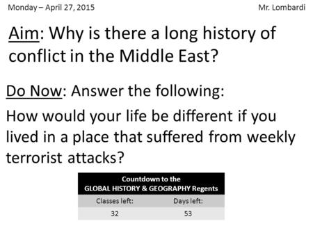 Aim: Why is there a long history of conflict in the Middle East?