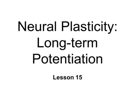 Neural Plasticity: Long-term Potentiation Lesson 15.