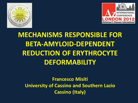 MECHANISMS RESPONSIBLE FOR BETA-AMYLOID-DEPENDENT REDUCTION OF ERYTHROCYTE DEFORMABILITY Francesco Misiti University of Cassino and Southern Lazio Cassino.