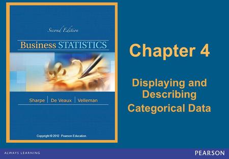 Copyright © 2012 Pearson Education. Chapter 4 Displaying and Describing Categorical Data.
