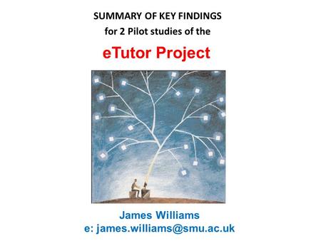 James Williams e: eTutor Project SUMMARY OF KEY FINDINGS for 2 Pilot studies of the.