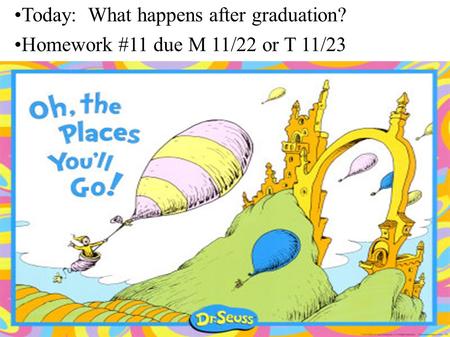 Today: What happens after graduation? Homework #11 due M 11/22 or T 11/23.
